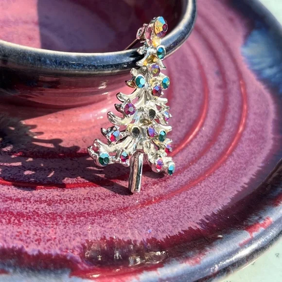 Vintage 90s Gemstone Silver Tree Pin / Brooch - Picture 2 of 3